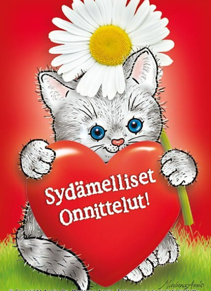 Ansio kissa sydämelliset onnittelut kortti